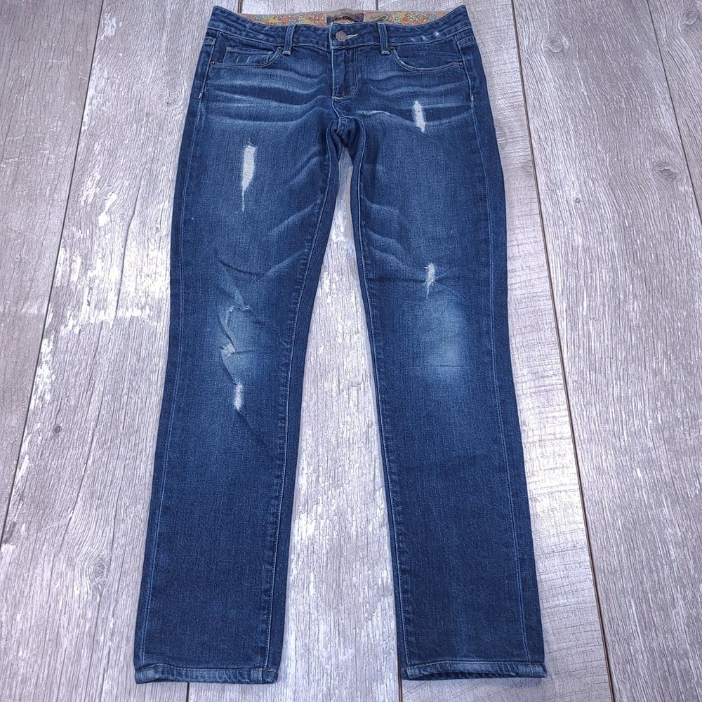 Paige Skyline Skinny Jeans Womens 27 Blue Distressed Dark Wash Denim